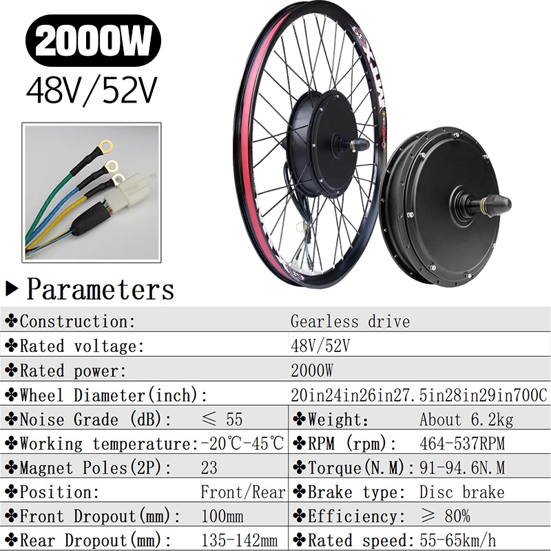 MTX39 48 В/52 В 2000 Вт передн – обзор и цена Gearless Hub Motor Conversion Kit 2000W With Display